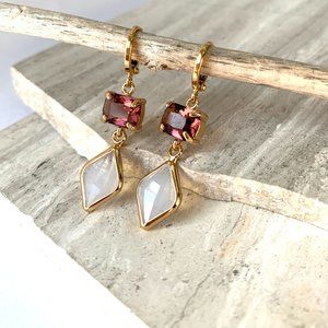 Garnet & Opal prong set glass/ Huggie Earrings ~NWT